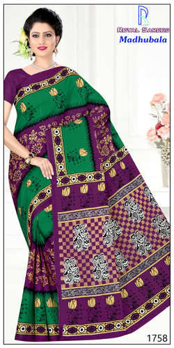 Madhubala Green Cotton Saree